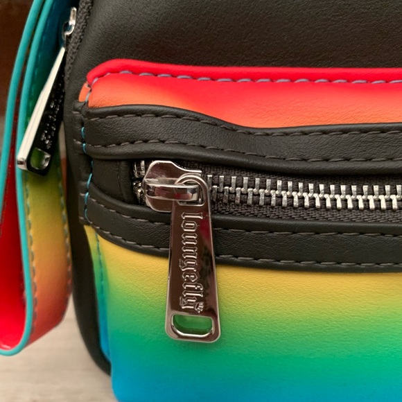 USED-Disney Parks Mickey Mouse Pride Rainbow Loungefly Mini Wristlet Belt Bag - Picture 2 of 7